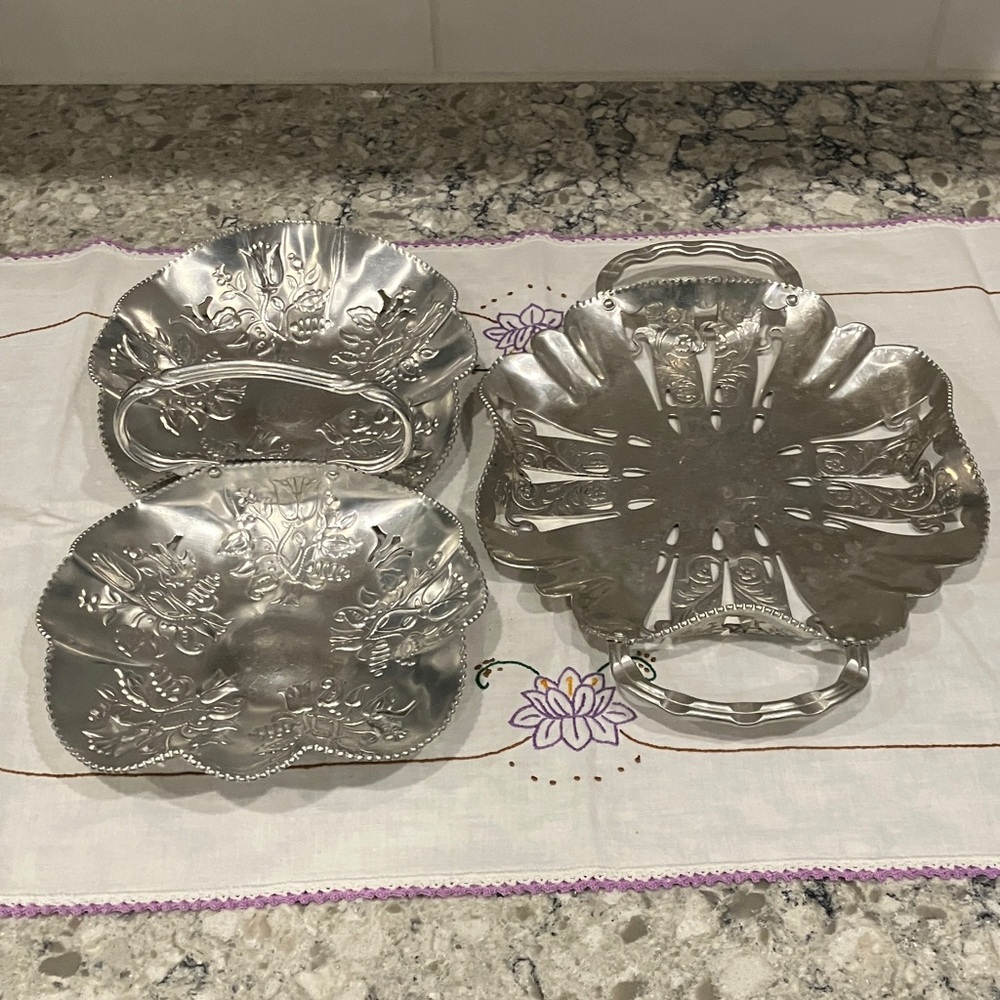 Two Vintage Hammered Aluminum Serving Trays